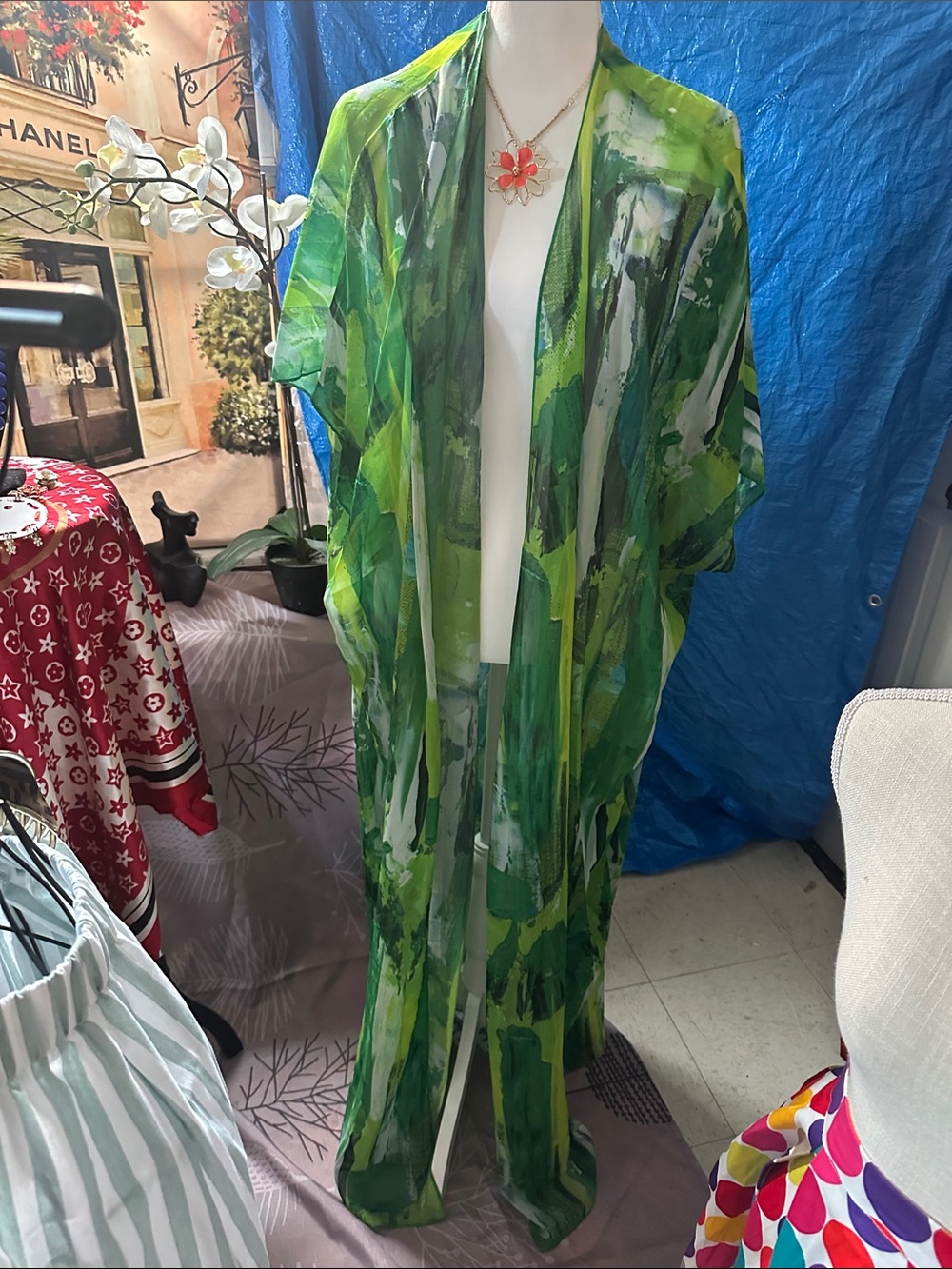Lightweight Green Printed Duster Jacket